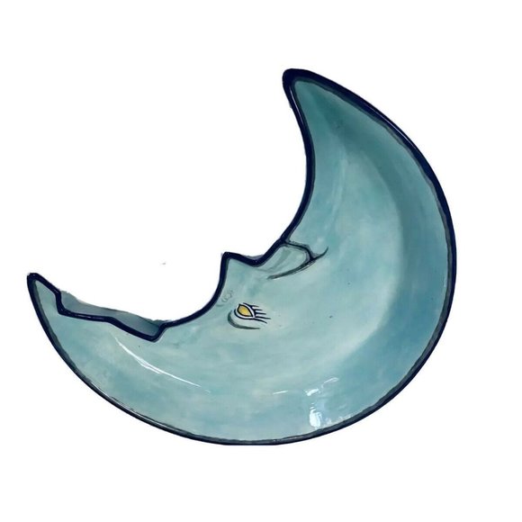 Moon Serving Bowl Half Face Hors D'Oeuvres Dip Dish  Crescent Tray 11" X 6 “ - Picture 2 of 3